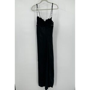 Women Vintage Whimsigoth Slip Dress SzL Black Lace Trim Maxi Bias Old Hollywood